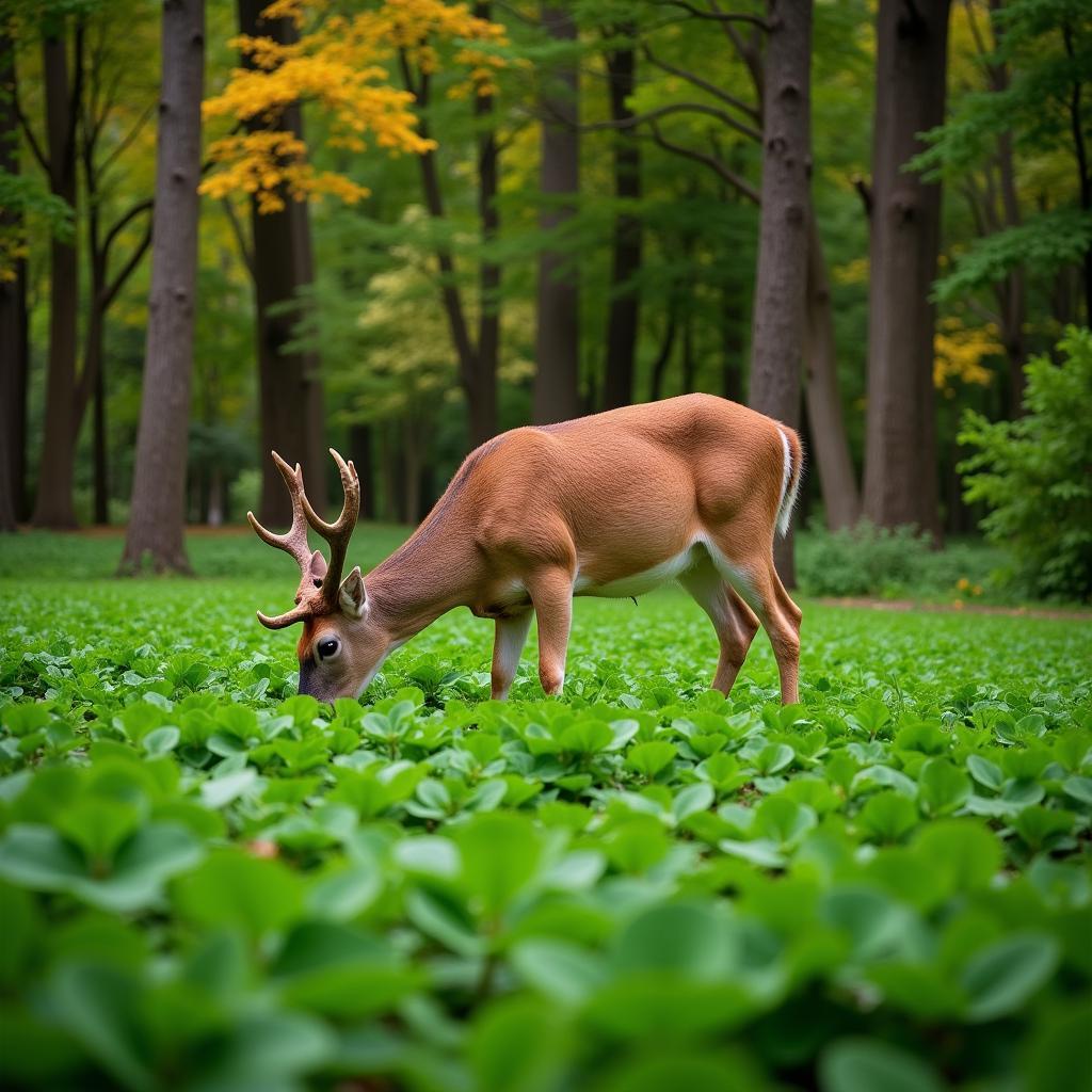 Deer Grazing in Clover Food Plot