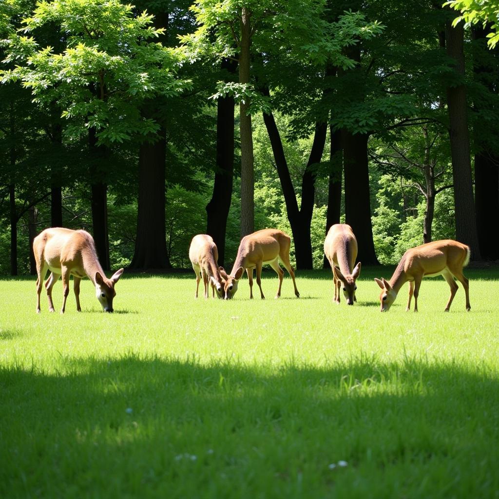 Deer Grazing in Shade Food Plot