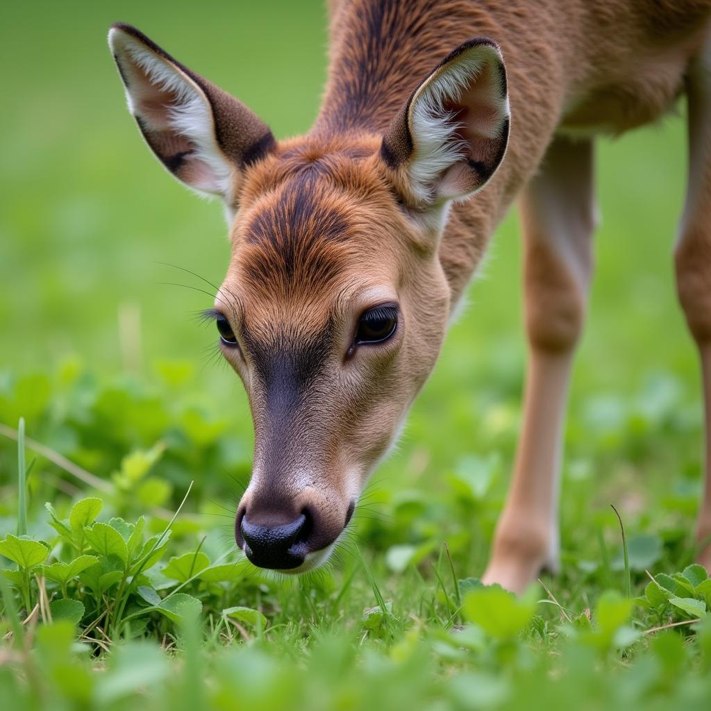 Deer Grazing in a Red Clover Food Plot