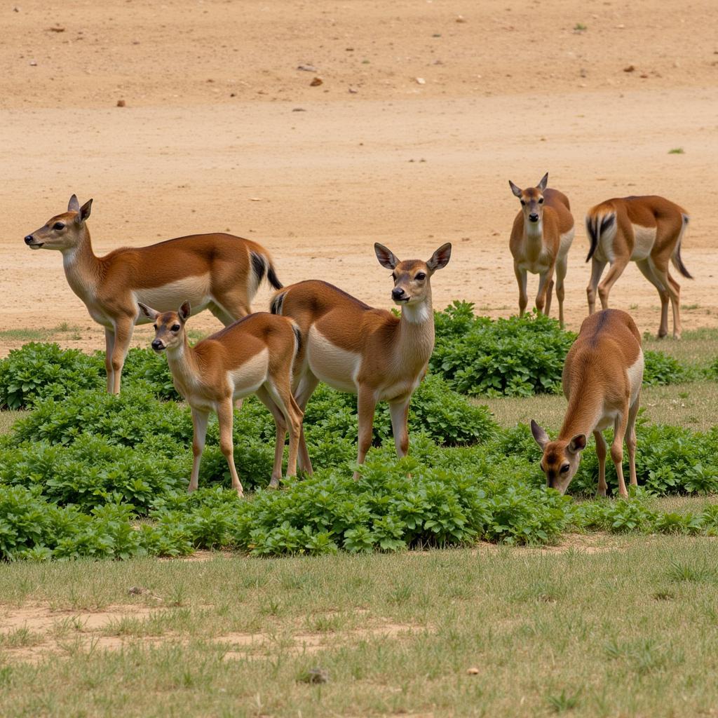 Deer Grazing on a Food Plot in Sandy Soil