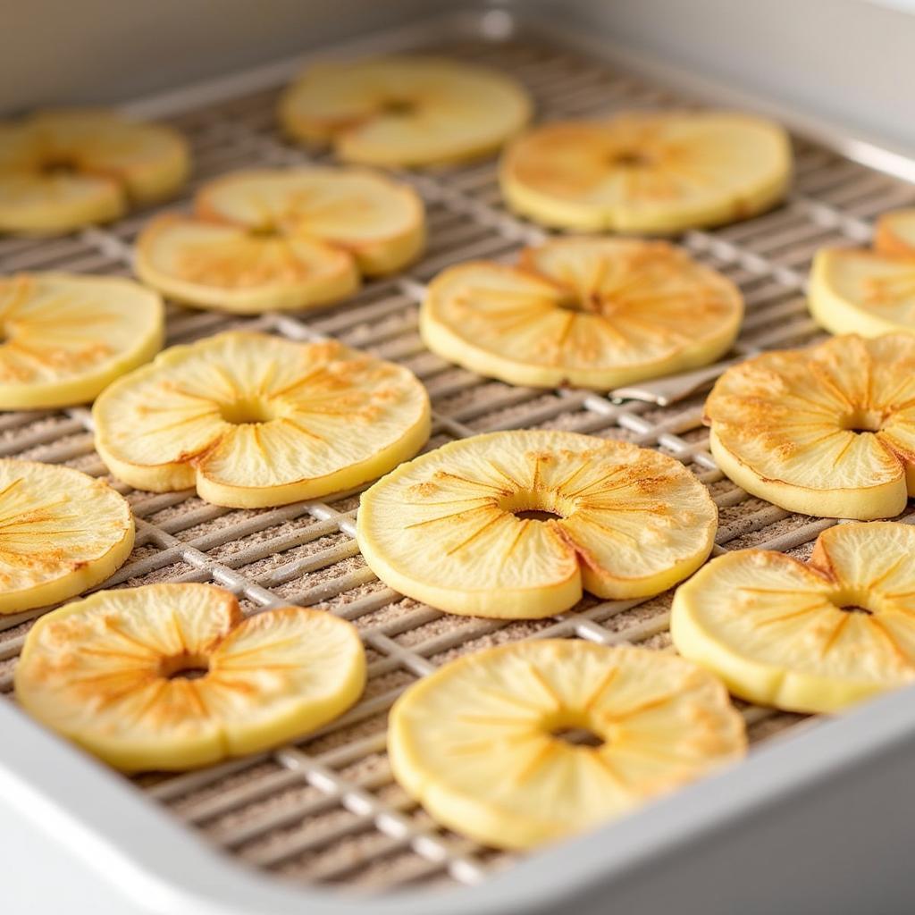 Dehydrated Apple Slices on American Harvest Dehydrator Tray