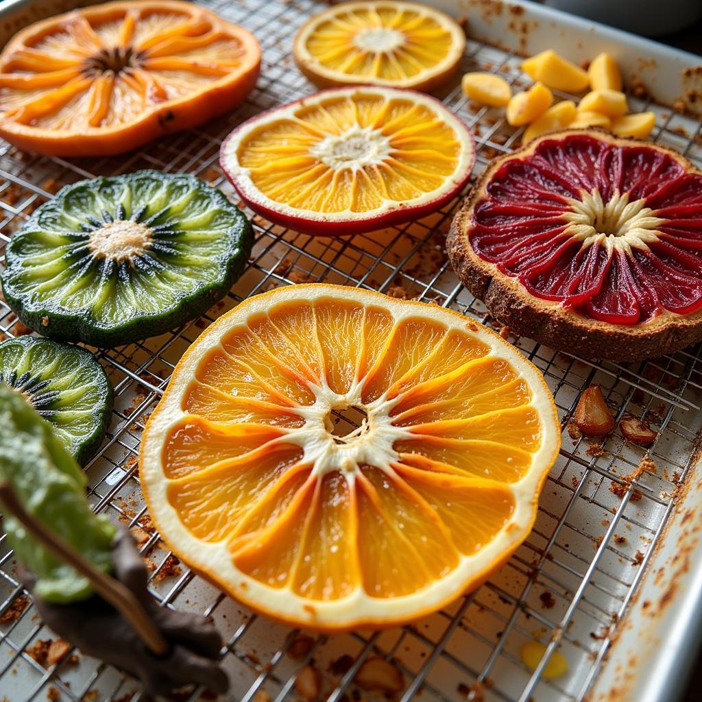 Dehydrated Produce Displayed on Metal Trays