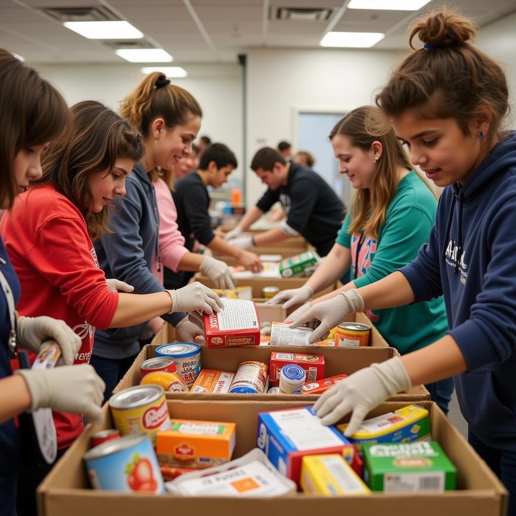 Volunteers sorting food donations