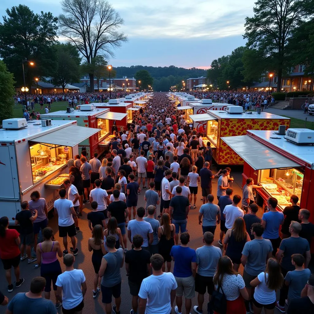 Crowds enjoying food and drinks at a Delaware food truck festival