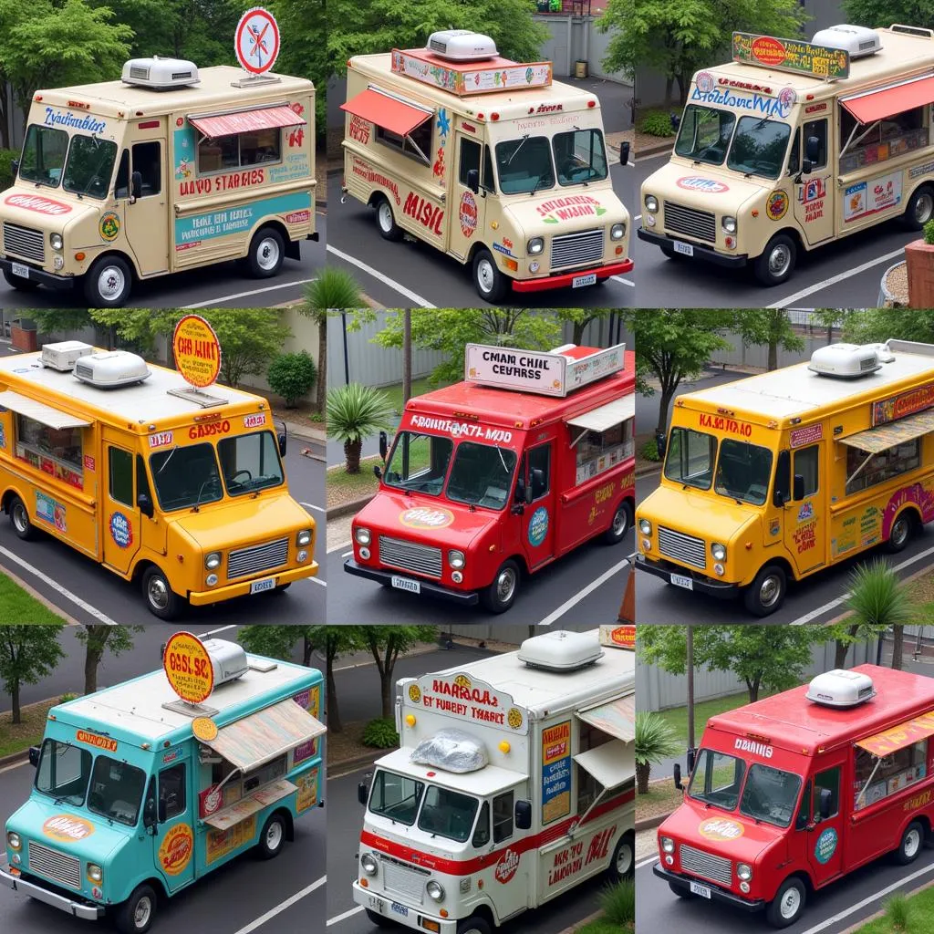 Different food trucks selling various cuisines at a festival