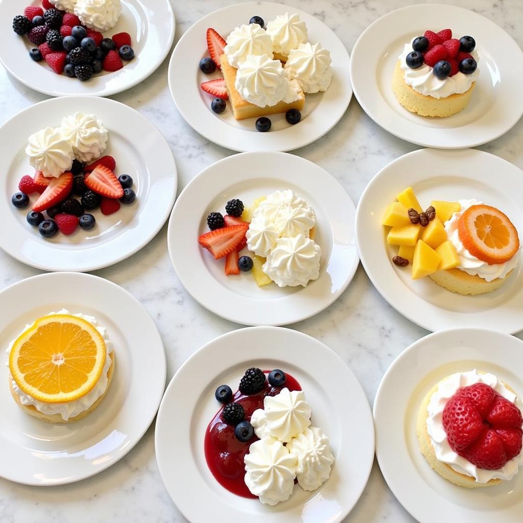 A table setting showcasing various ways to serve Dolly Madison angel food cake