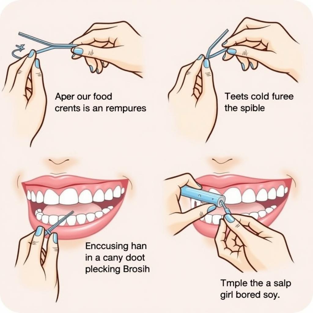 Using dental floss to remove food from between teeth