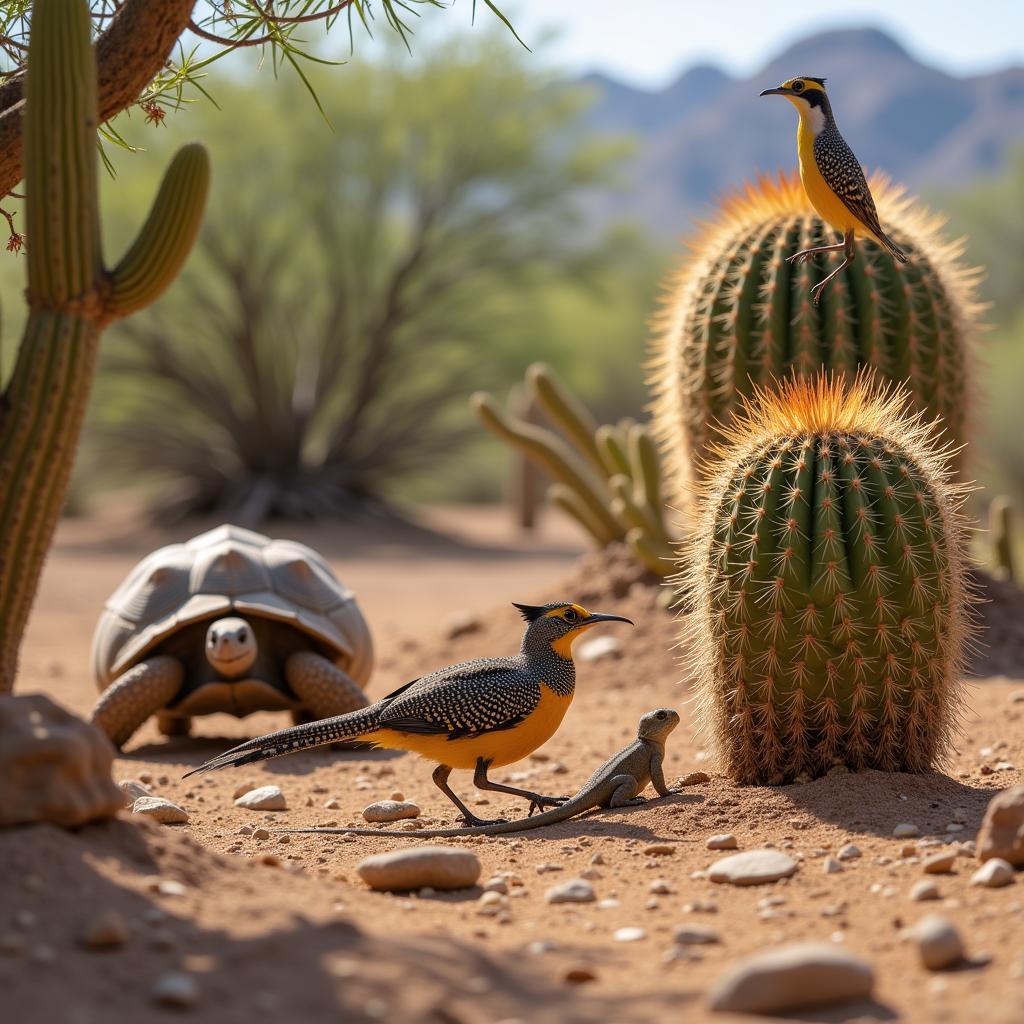 Desert Animals Interacting in the Sonoran Desert