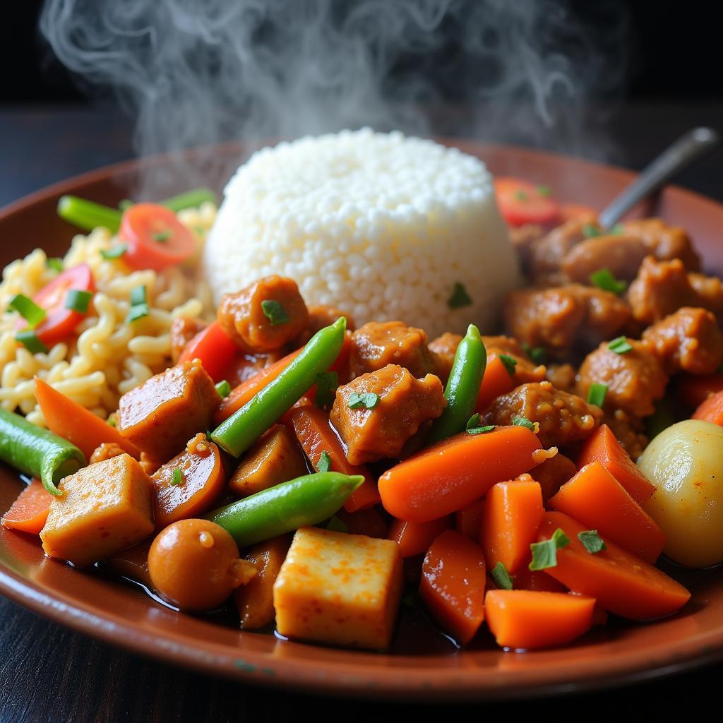 A platter of colorful Chinese food in DeWitt