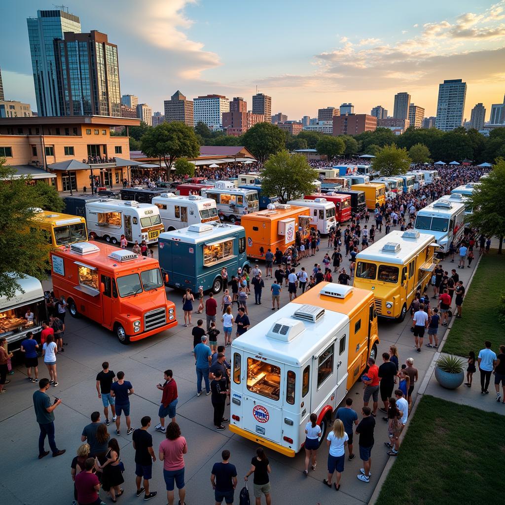 Food trucks lined up at a DFW food park event