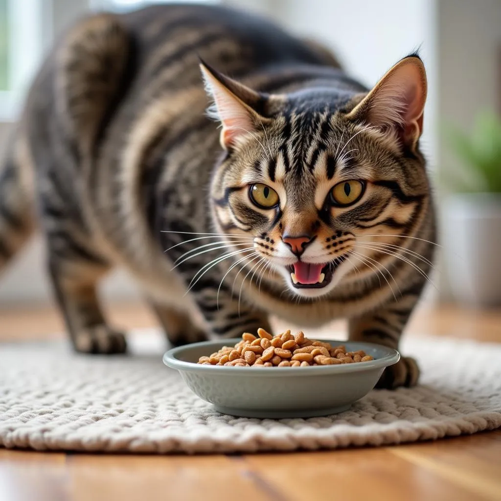 Diabetic Cat Eating Dry Food from a Bowl