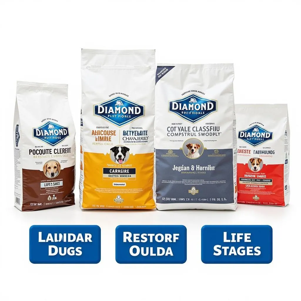 Diamond dog food 50 lb bags in a variety of formulas.