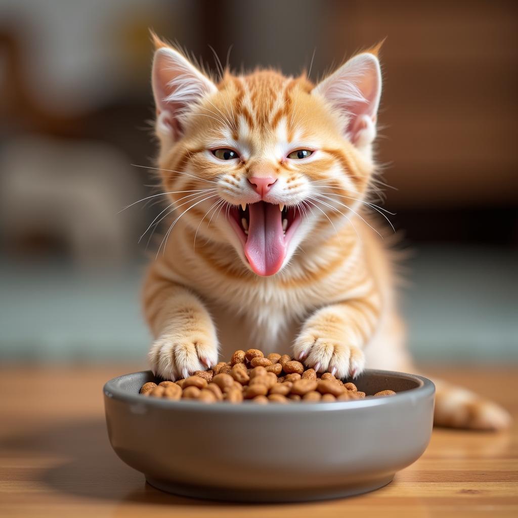 A kitten enjoying a bowl of Diamond Kitten food