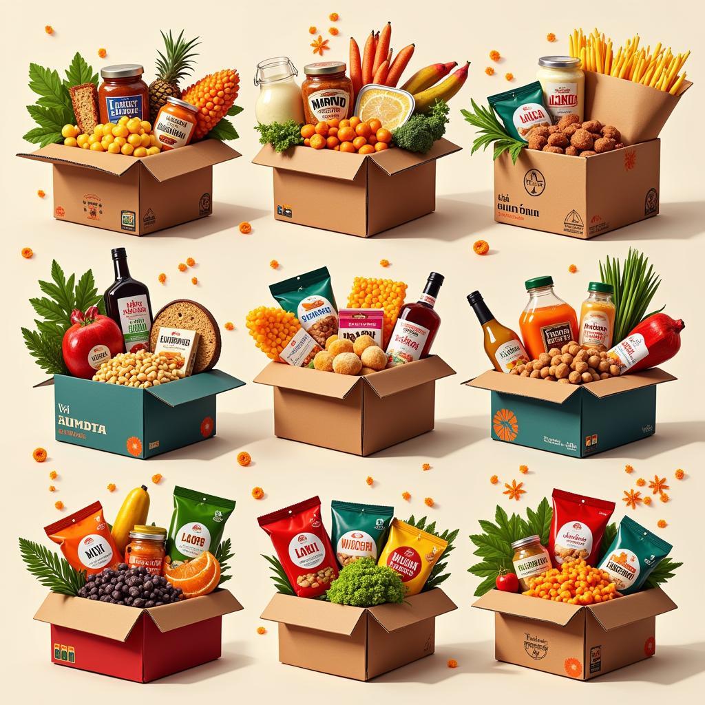 Food boxes from different countries.