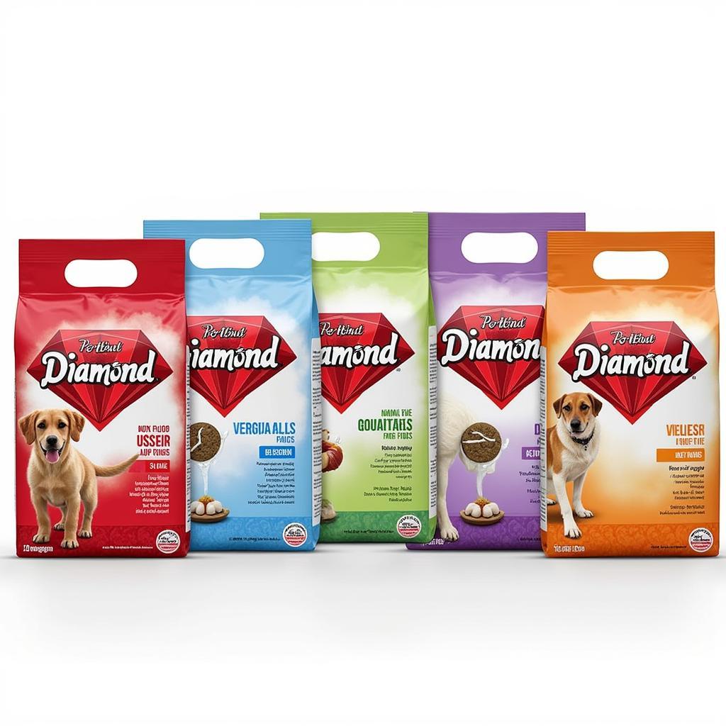 Assortment of Diamond Red Bag dog food formulas