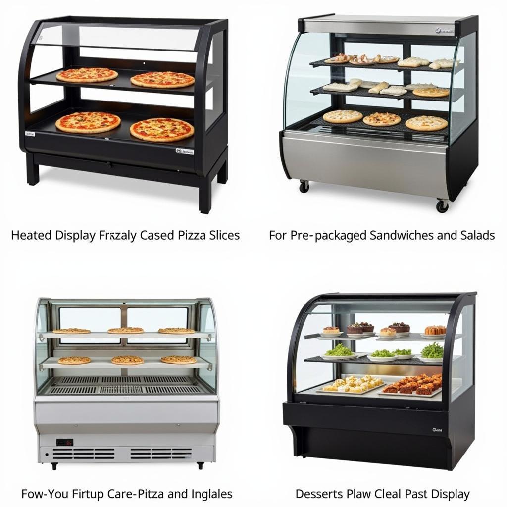 Various food display cases for different food types