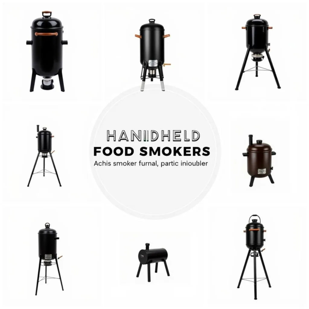 Various models of handheld food smokers showcasing different sizes, features, and designs.