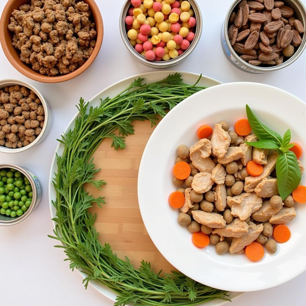 Variety of dog food options displayed