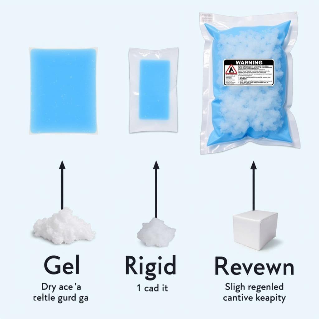 Visual comparison of gel, rigid, and dry ice