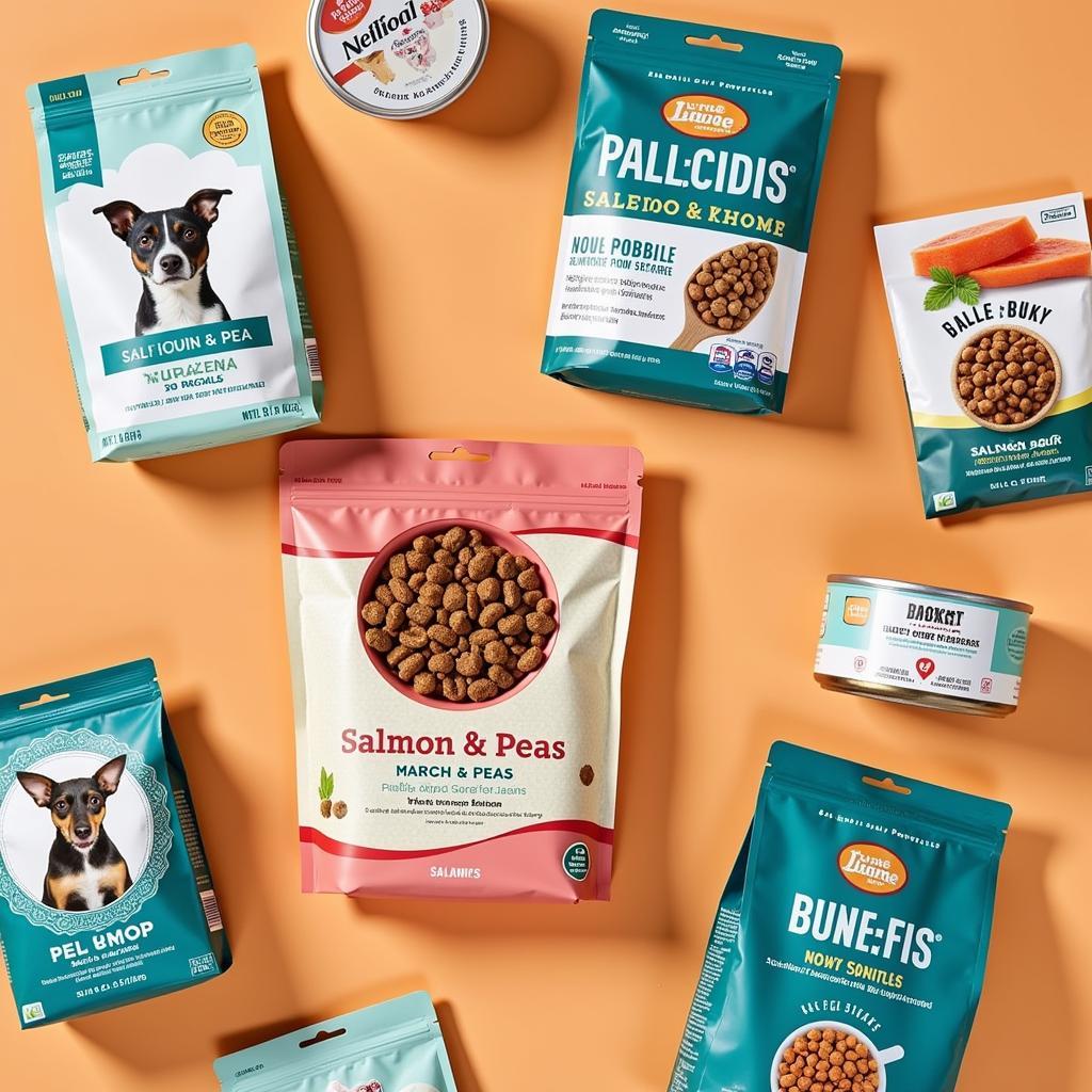 Variety of salmon and peas dog food options