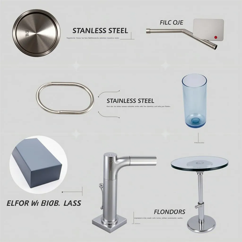 Display various types of thermal food containers on a table, each with a label indicating its material - stainless steel, plastic, and glass.