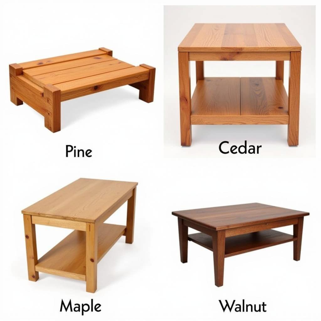 Comparing different wood types for dog food stands: pine, cedar, maple, and walnut.