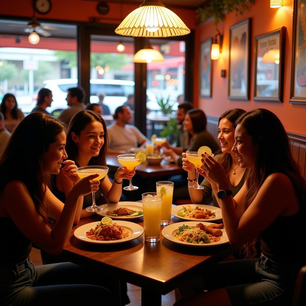 People enjoying authentic Mexican food and drinks in a lively restaurant in Livingston NJ