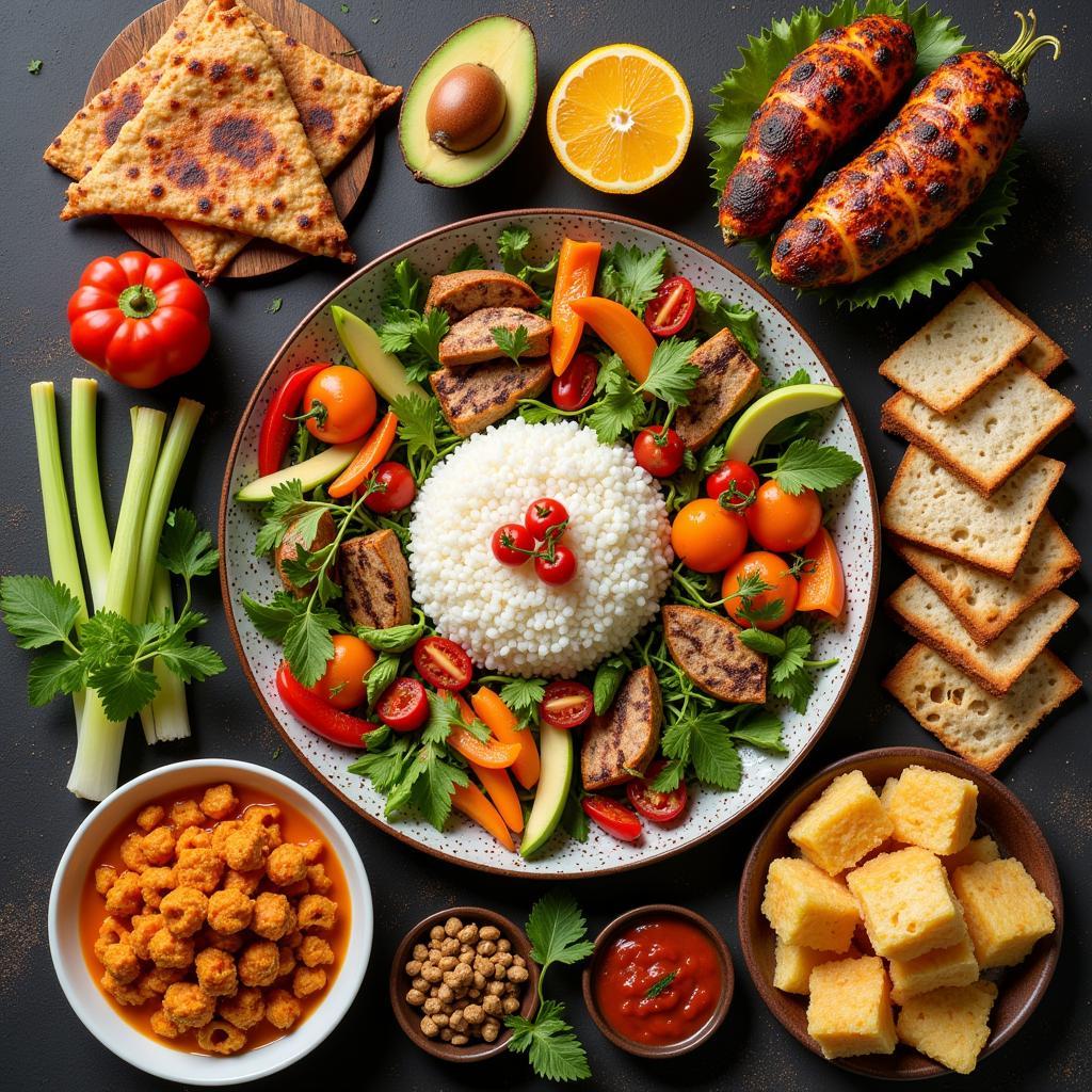 Diverse and colorful food on a table