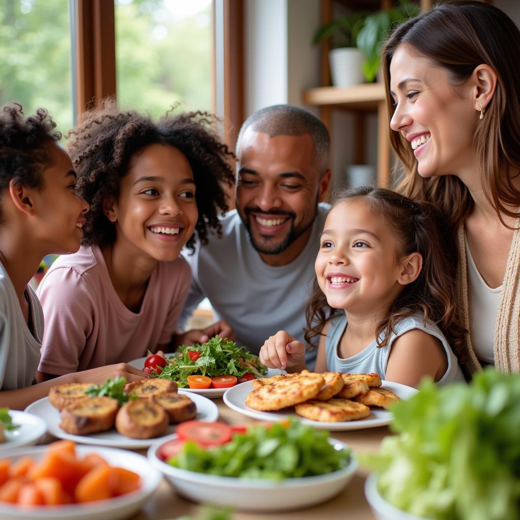 Diverse Family Eating Healthy Meal Together