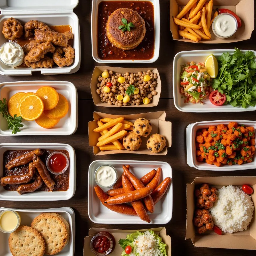 Diverse food delivery options laid out on a table