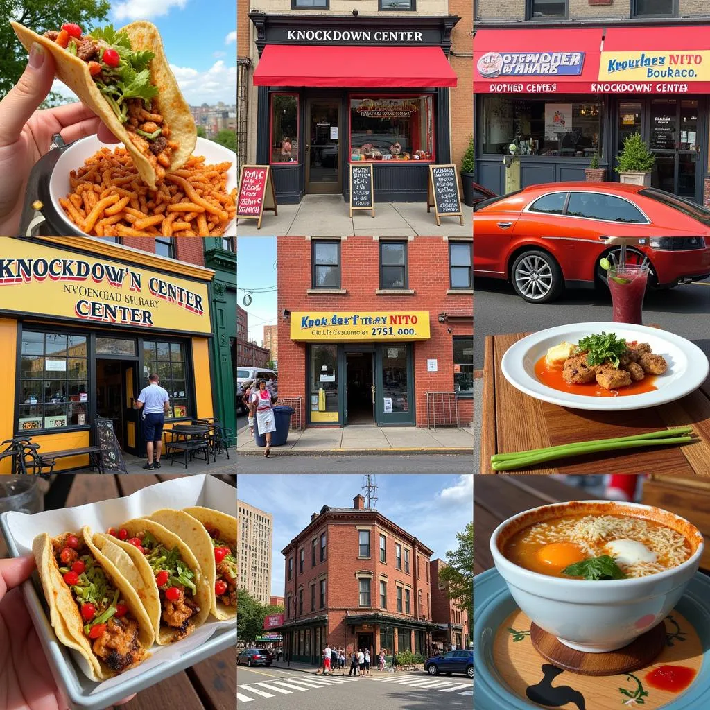 A collage showcasing the diverse food options available near Knockdown Center