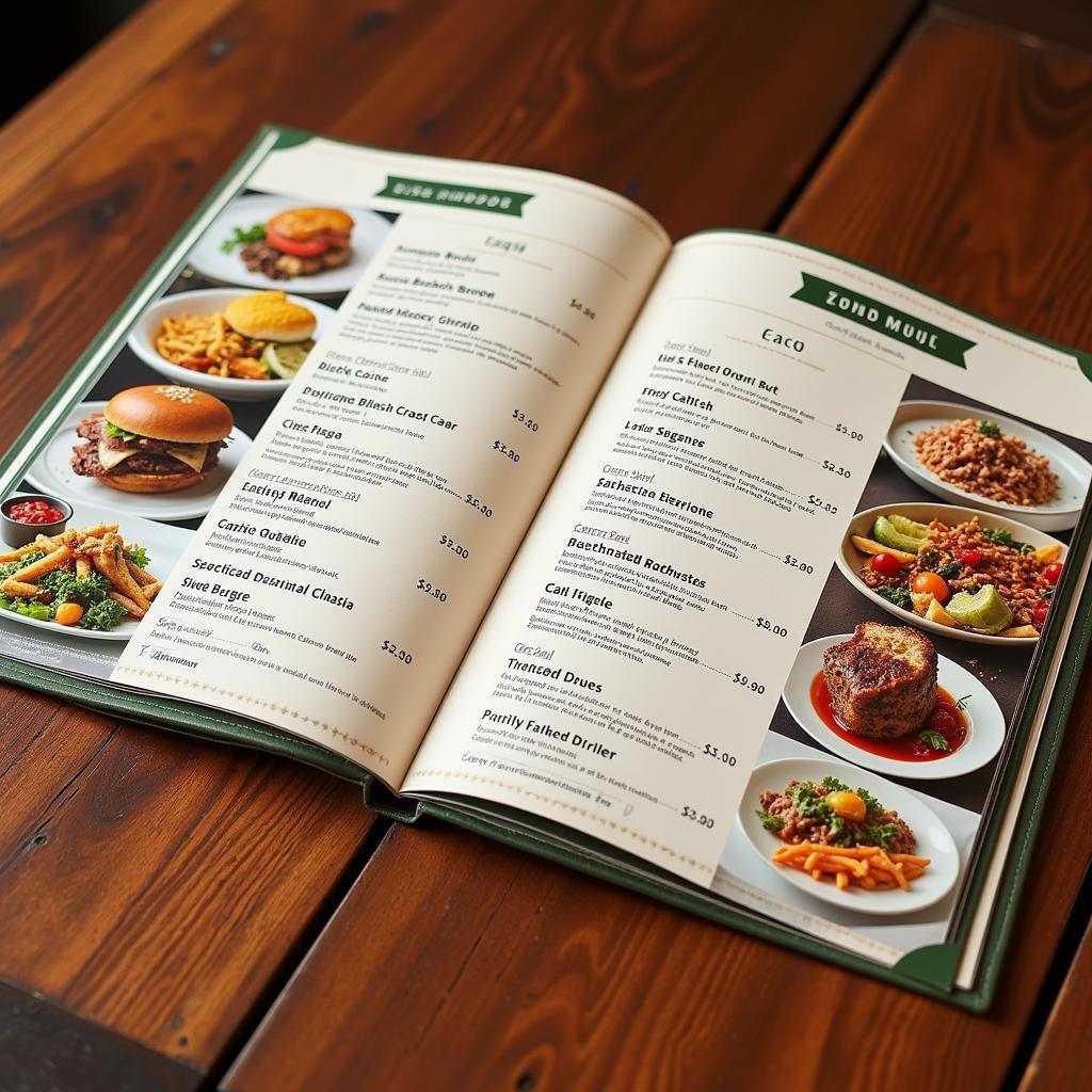 A menu showcasing a variety of dishes from different cuisines