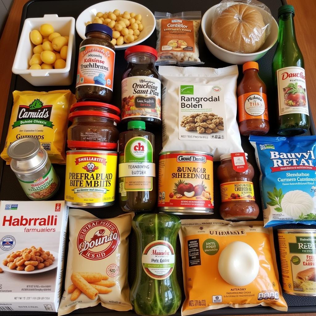 A table filled with diverse and culturally sensitive Thanksgiving food donations.