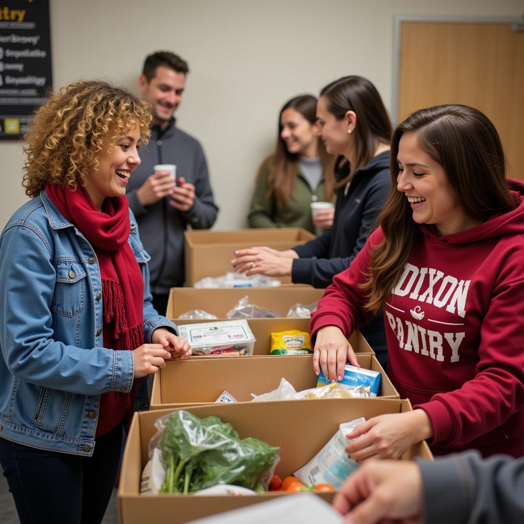 Community members receiving food donations at the Dixon Food Pantry 