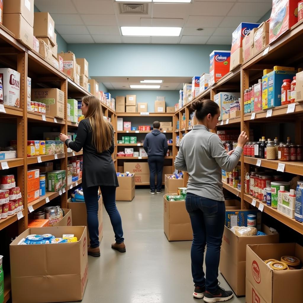 Volunteers stocking shelves at the Dixon Food Pantry