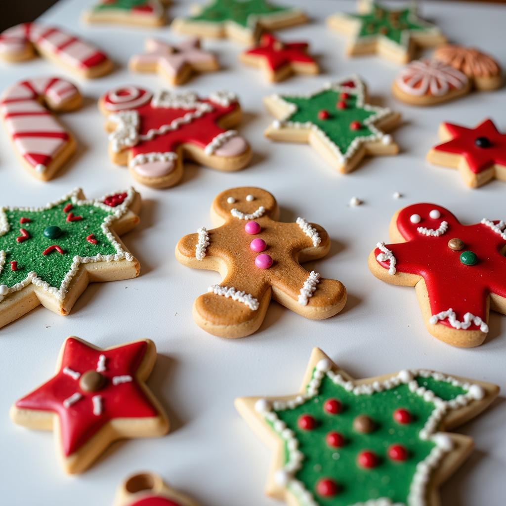 Handmade food-themed Christmas ornaments crafted from salt dough.