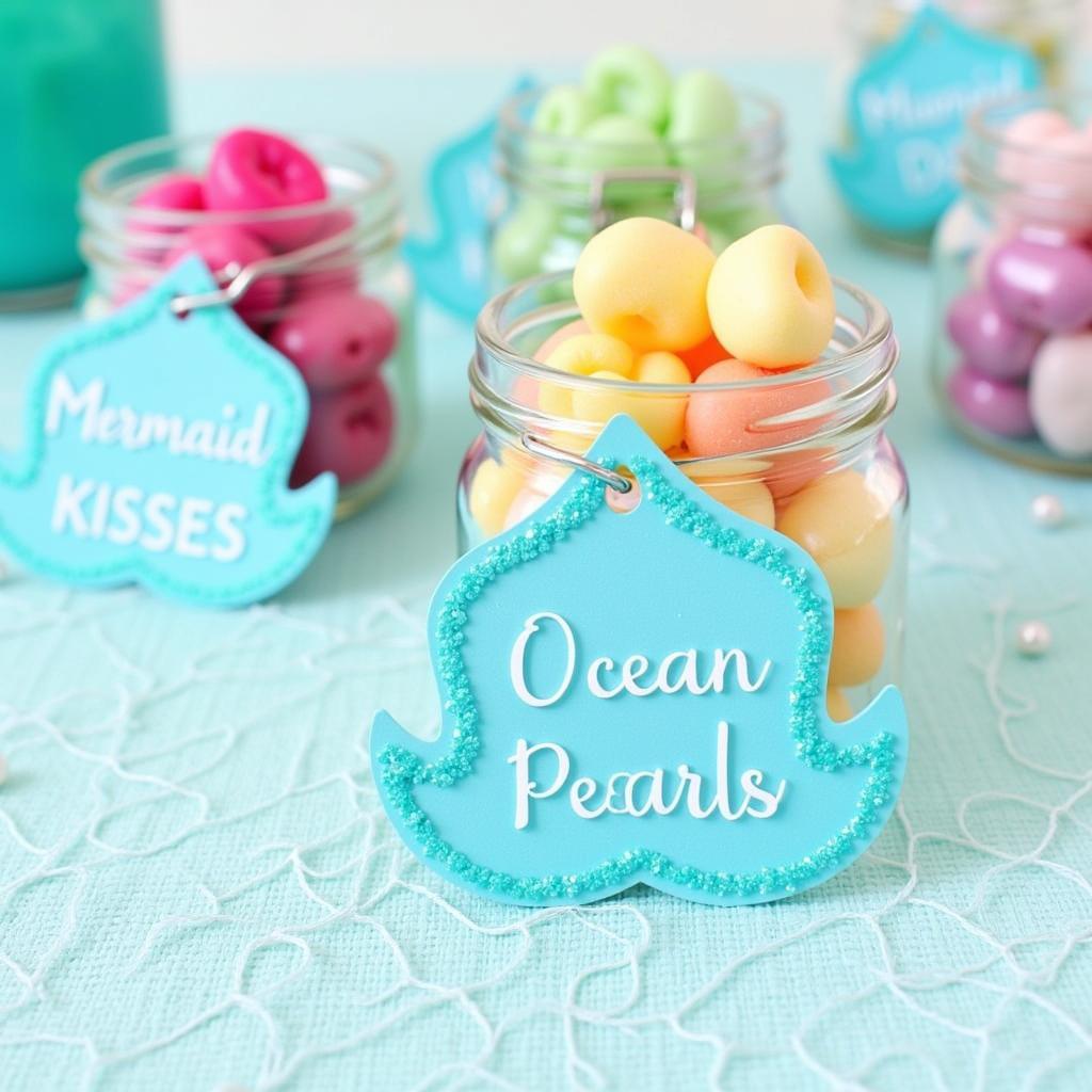 DIY Mermaid Party Food Labels with Glitter and Pearls