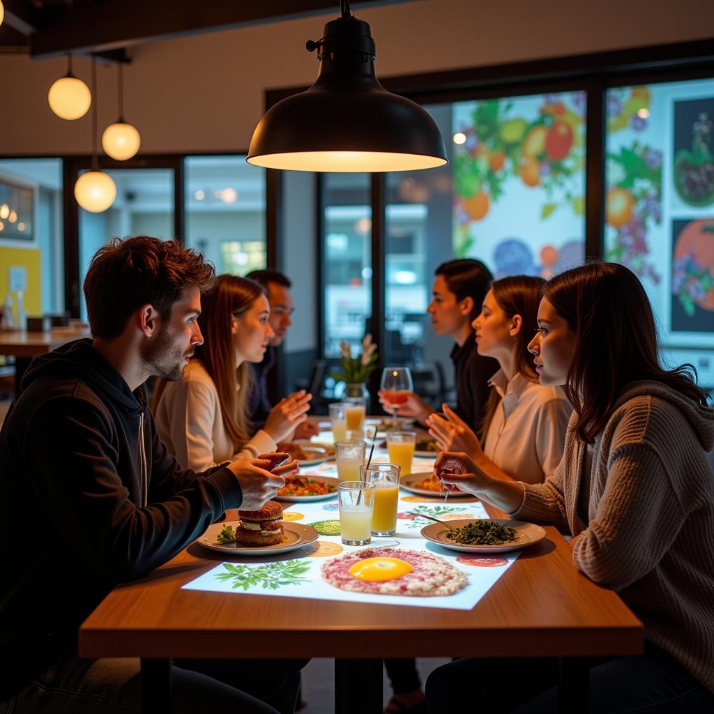 Futuristic dining experience with interactive table projections