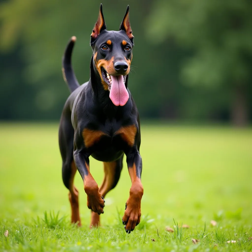 Doberman Pinscher running in a field