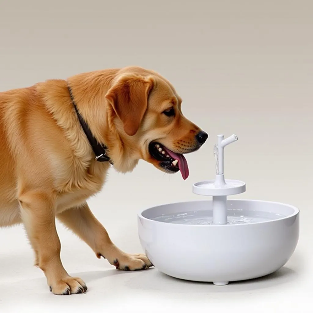 Dog enjoying a water fountain