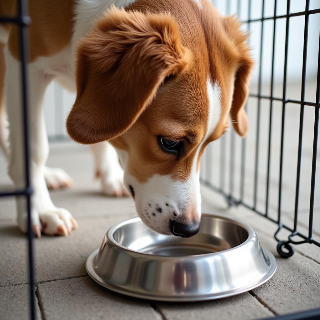 Dog Drinking Water from Crate Bowl