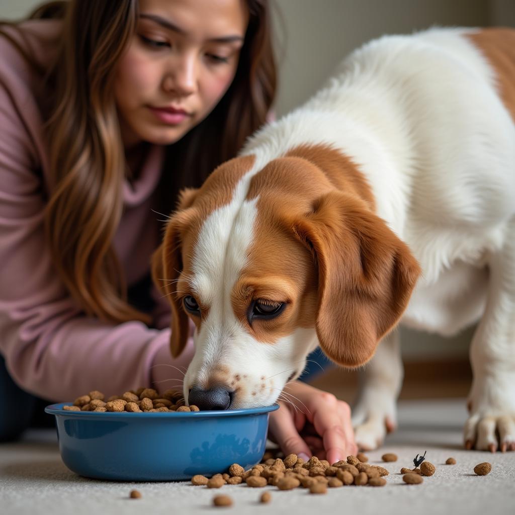 Dog eating potentially contaminated food