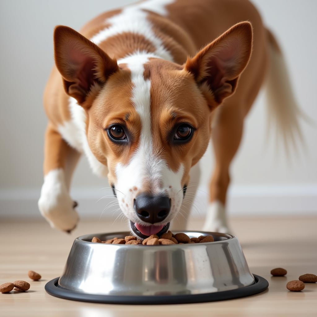 Dog Eating Food from a Bowl