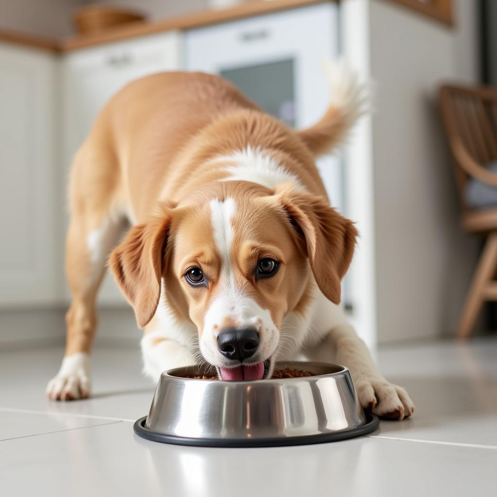 Dog Eating from Clean Bowl