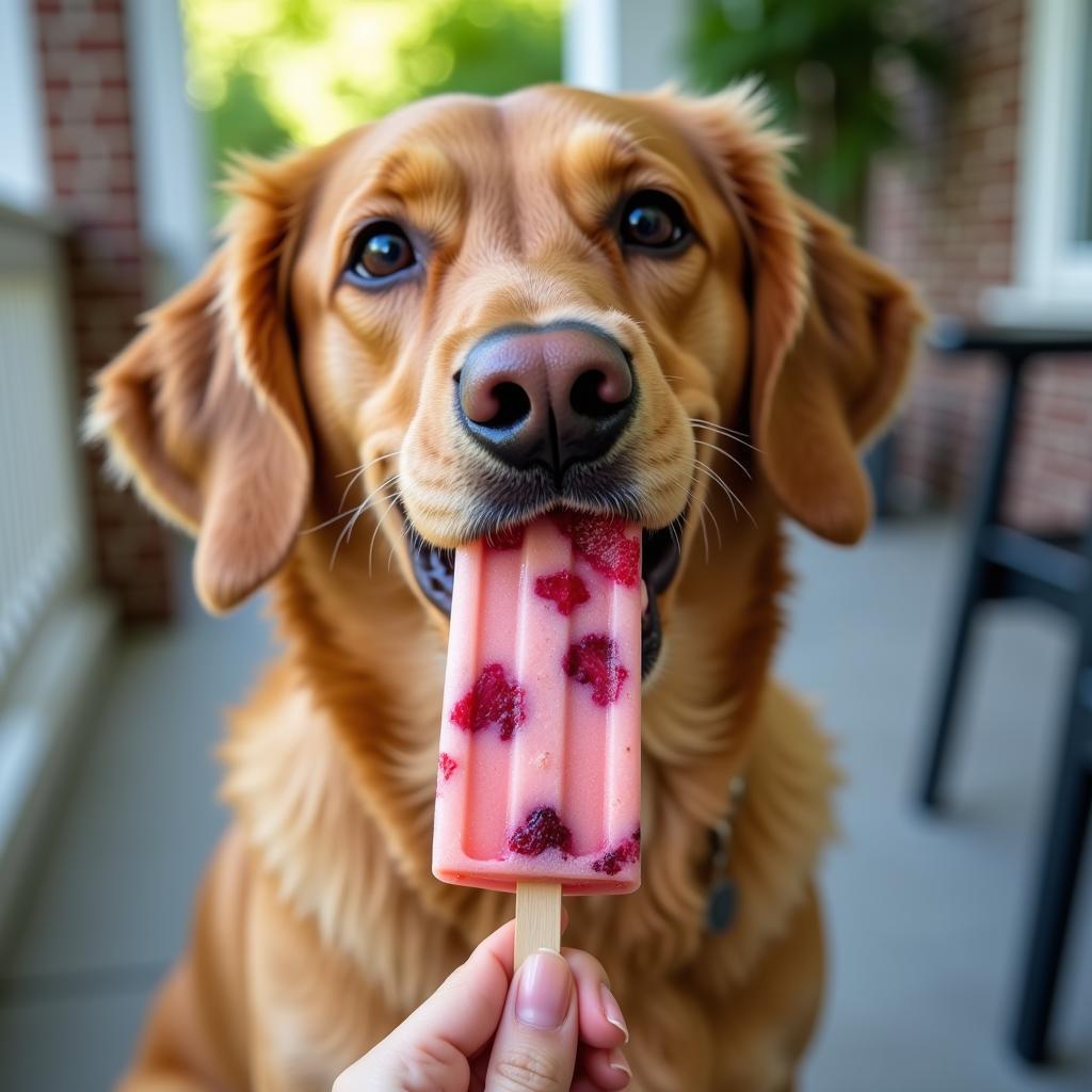 A dog enjoying a frozen treat to beat the summer heat