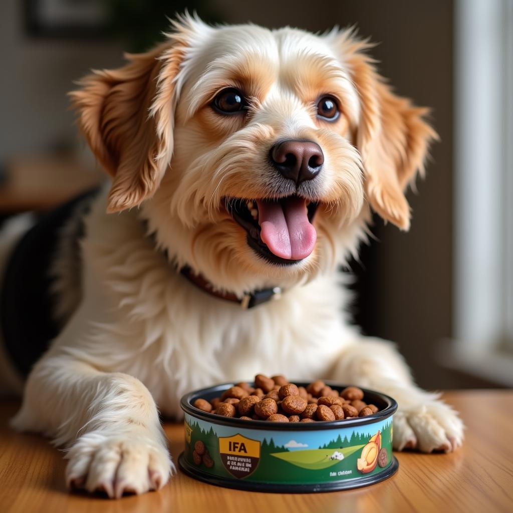 Happy Dog Enjoying IFA Farm & Ranch Food