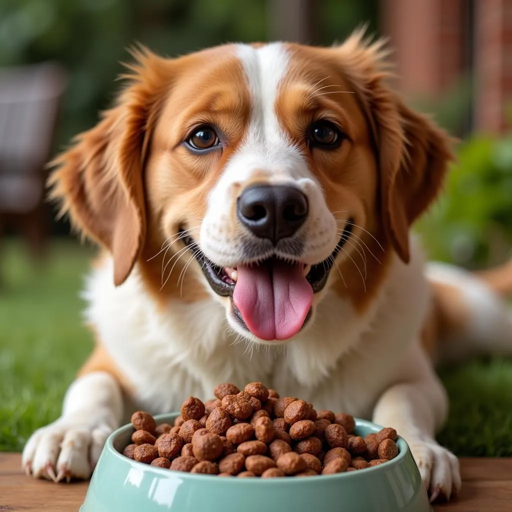 Dog Enjoying Meat-Based Food