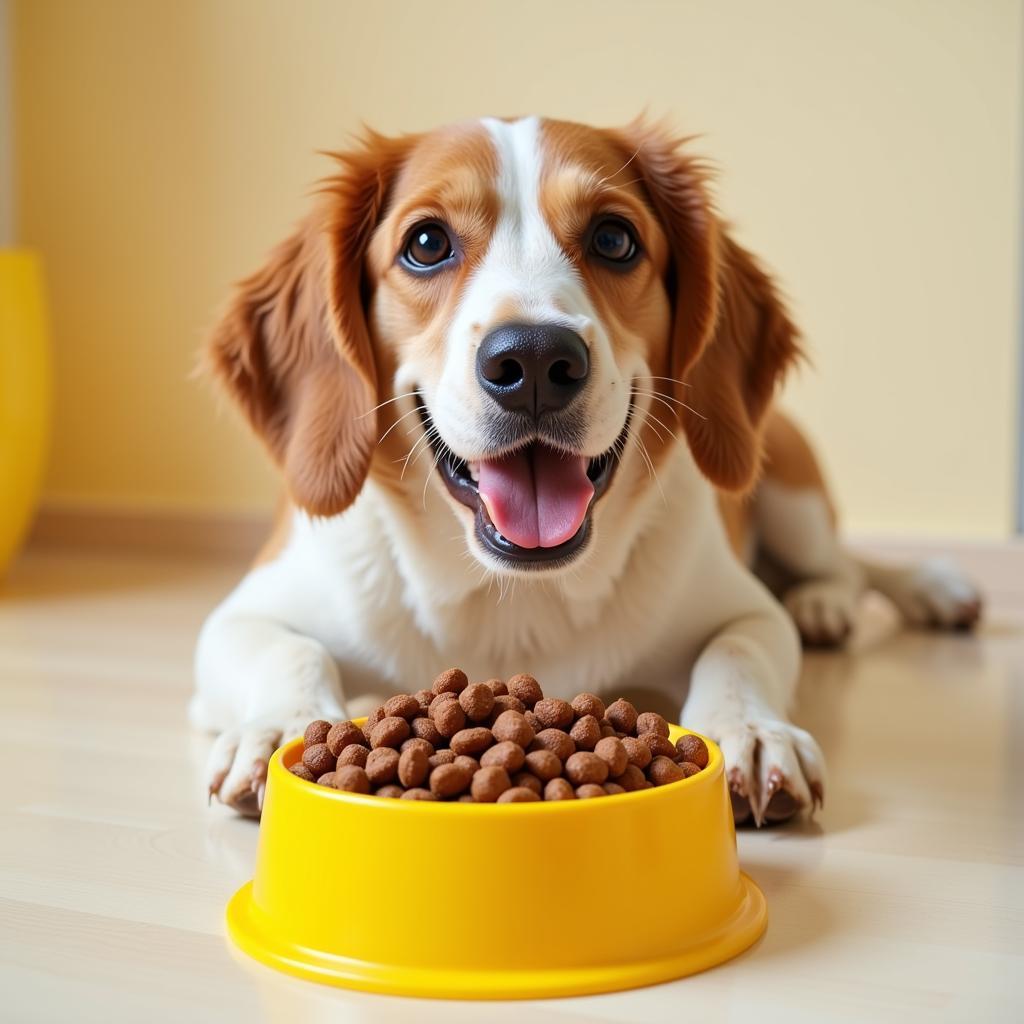 dog eating food from bowl