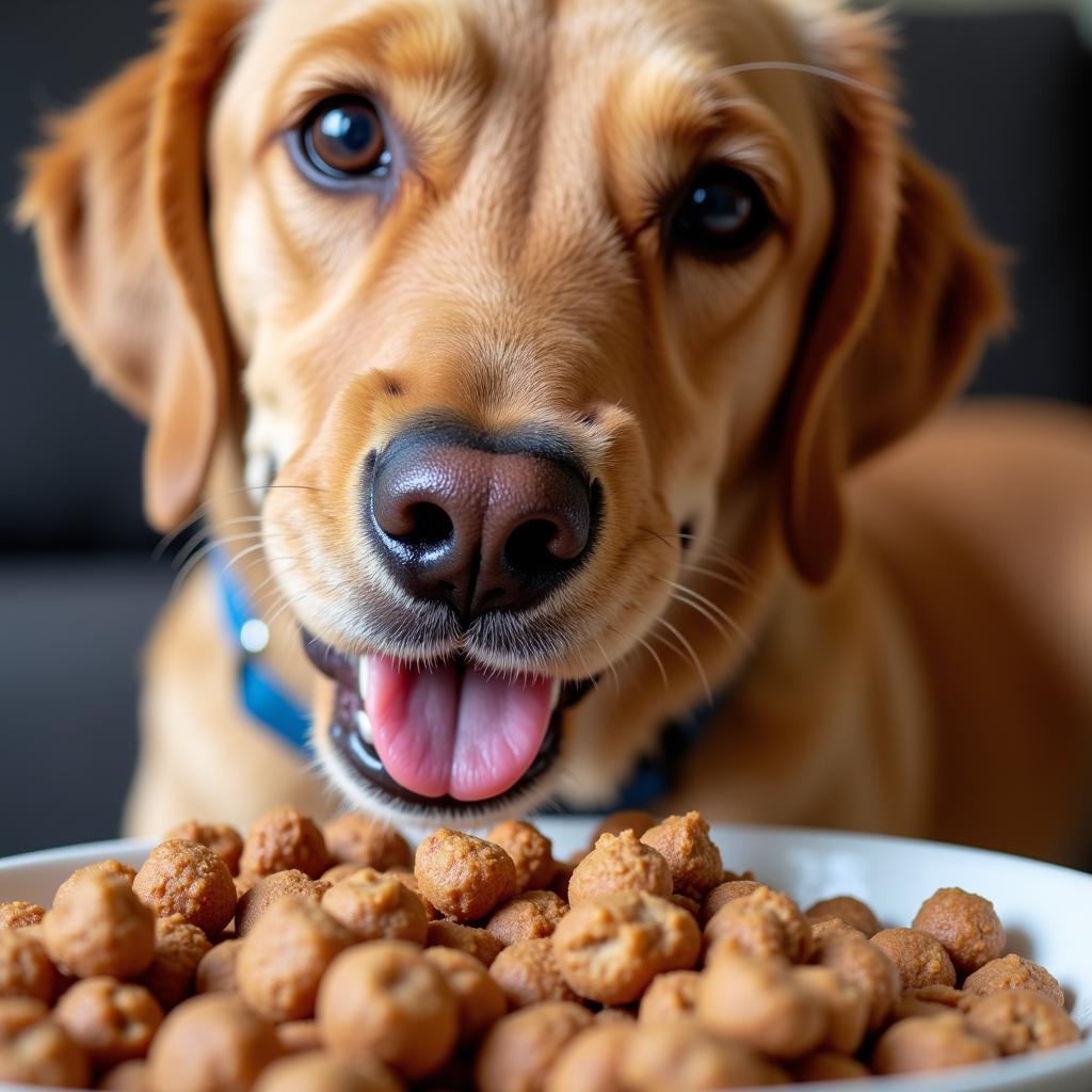 Dog Enjoying Organ Meat Kibble