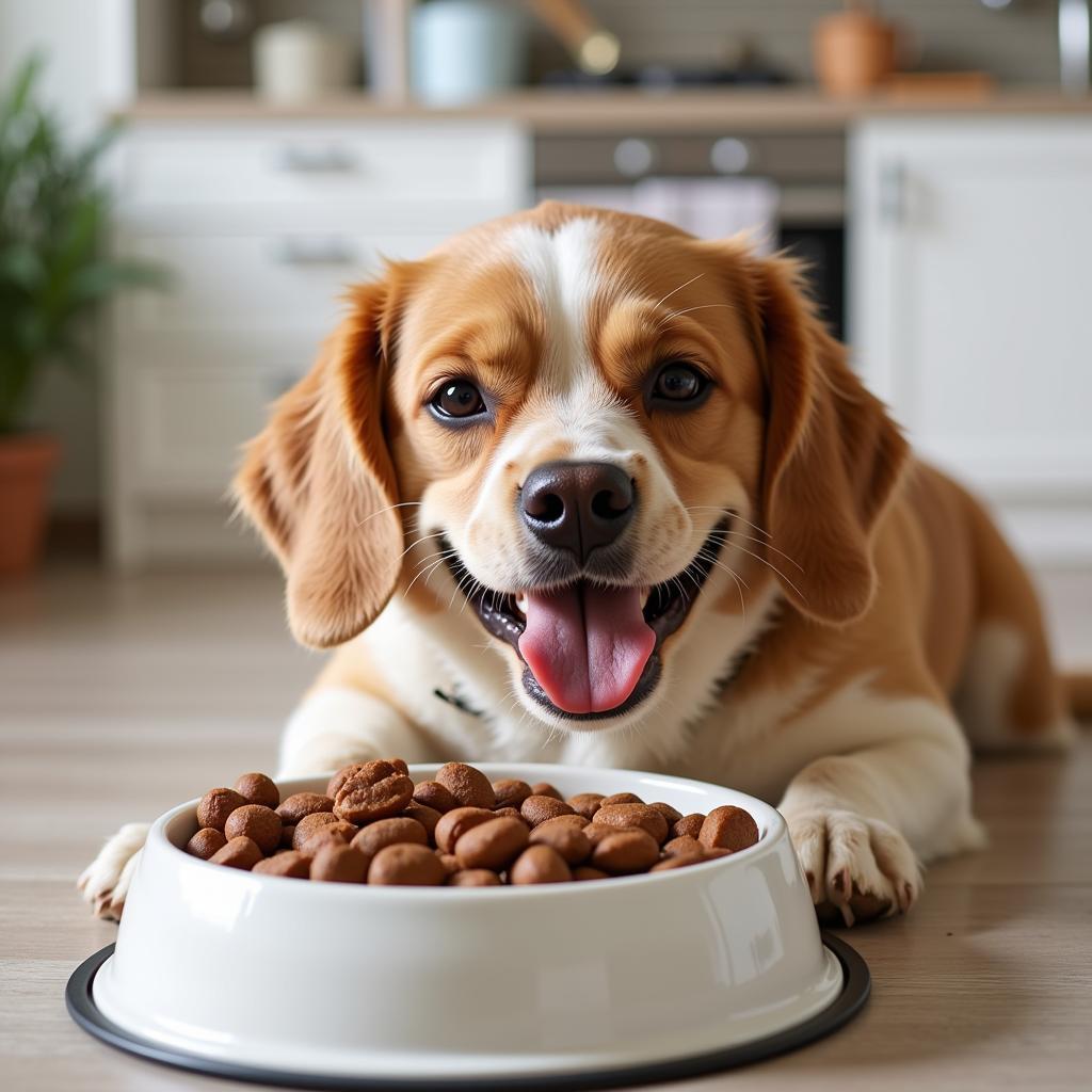 Happy Dog Enjoying Premium Food